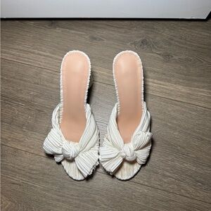 Womens Bow Heels High Block Chunky Slide Sandals Open Toe